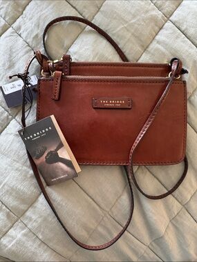 The Bridge Firenze 1969 Italian Leather Crossbody Bag NWT Cognac Made in Italy